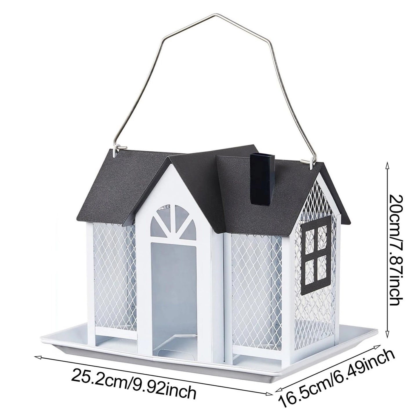 1 Outdoor Hanging Wild Bird Feeder, Large Capacity, Large Birdhouse with Metal Mesh Cover and Seed Tray, Suitable for Titles, Red Birds, Titles, Hummingbirds, Squirrel Protection and Weather-Resistant Metal Outdoor Garden Cou