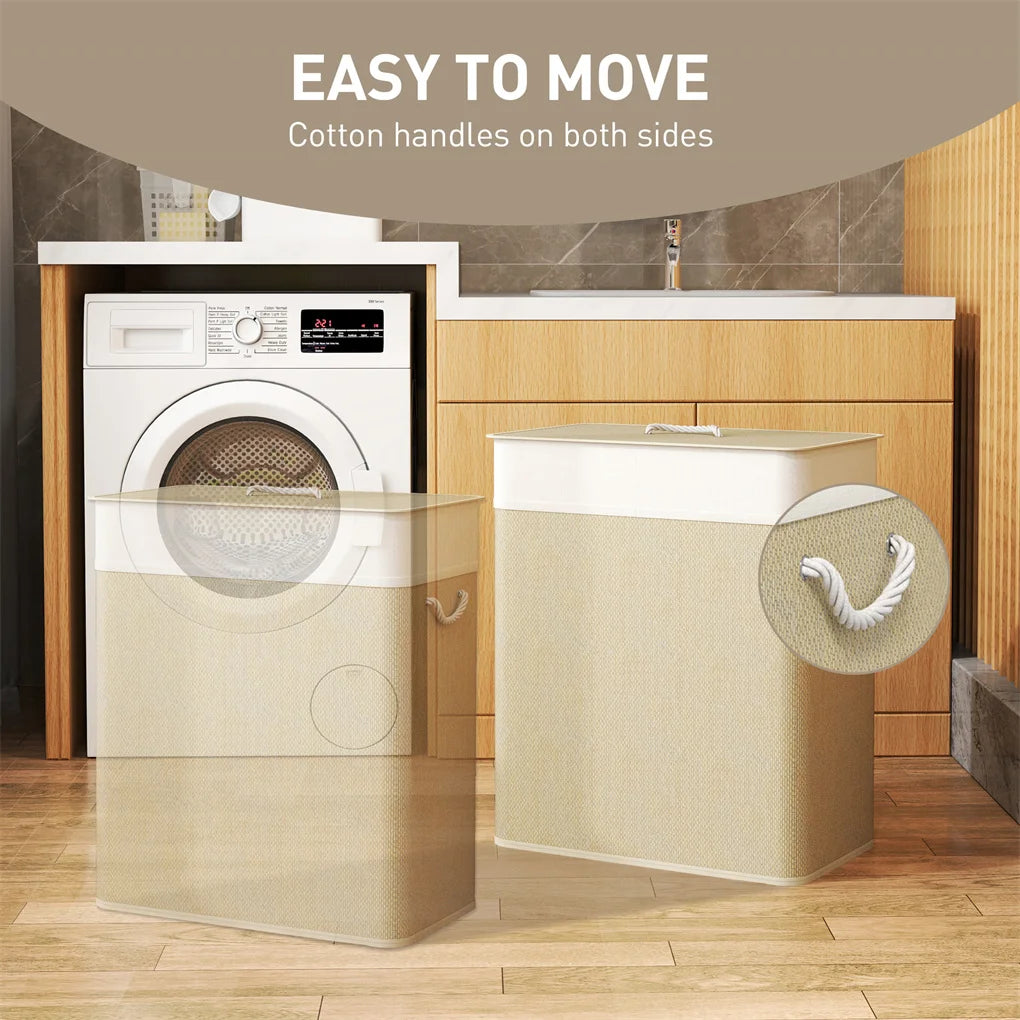 Bamboo Laundry Hamper Foldable Laundry Basket with Lid Removable and Machine Washable Liner for Efficient Laundry