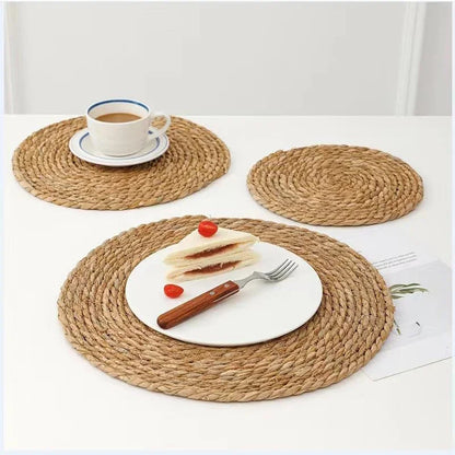 4/8/12pcs Round Woven Placemats Set Boho Rattan Placemat Natural Placemats 12Inch Farmhouse Weave Straw Braided Table Dinner Mat