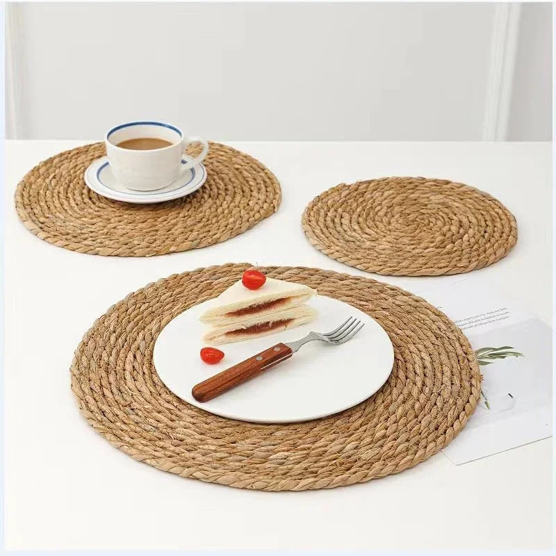 4/8/12pcs Round Woven Placemats Set Boho Rattan Placemat Natural Placemats 12Inch Farmhouse Weave Straw Braided Table Dinner Mat