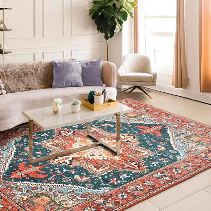 Faux Cashmere Vintage Floral  Soft Accent Area Rug, Low Pile for Living Room Bedroom