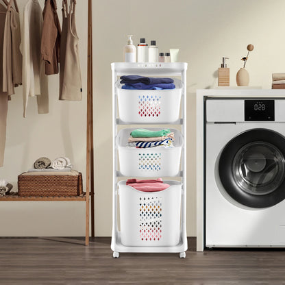 3-Tier Storage Basket Laundry Basket Rolling Cart Washing Hamper Storage Bin Shelf Multifunctional rotating laundry basket