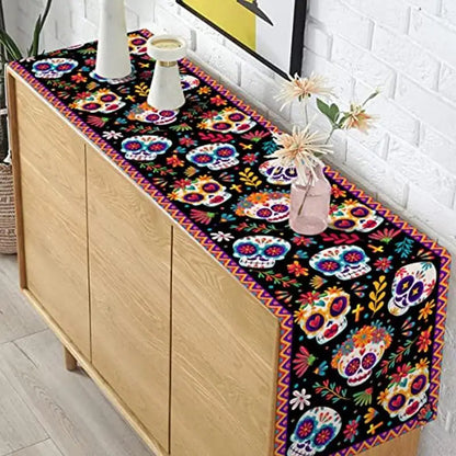 Mexican Skull Tablecloths Rustic Linen Table Cloth Mexican Theme Party Supplies Day Of The Dead Altar Decorations For Festival