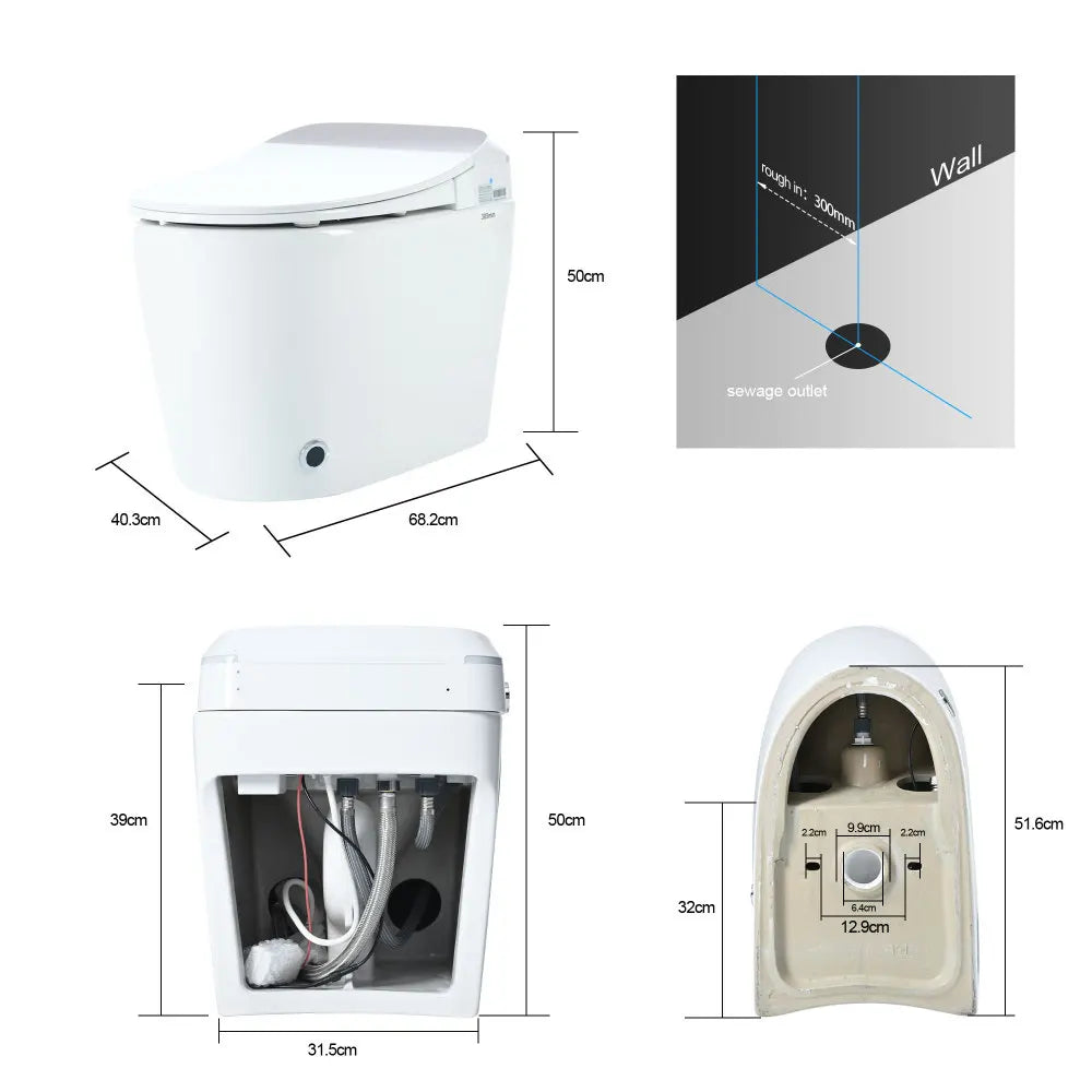 Heated Seat Smart Toilet, One Piece Toilet, Automatic Flush Tank Less Toilet without Bidet, with Foot sensor Flush