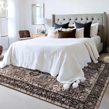 Faux Cashmere Vintage Printed Rug Area Rugs, Low Pile Rugs for Living Room Bedroom