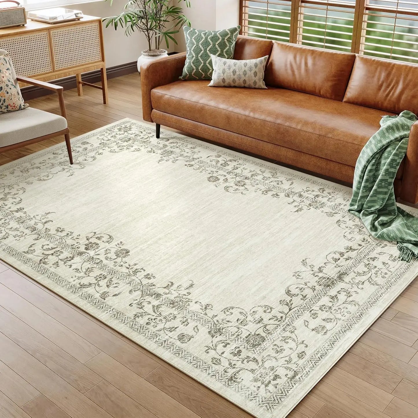 Washable Floral Area Rug