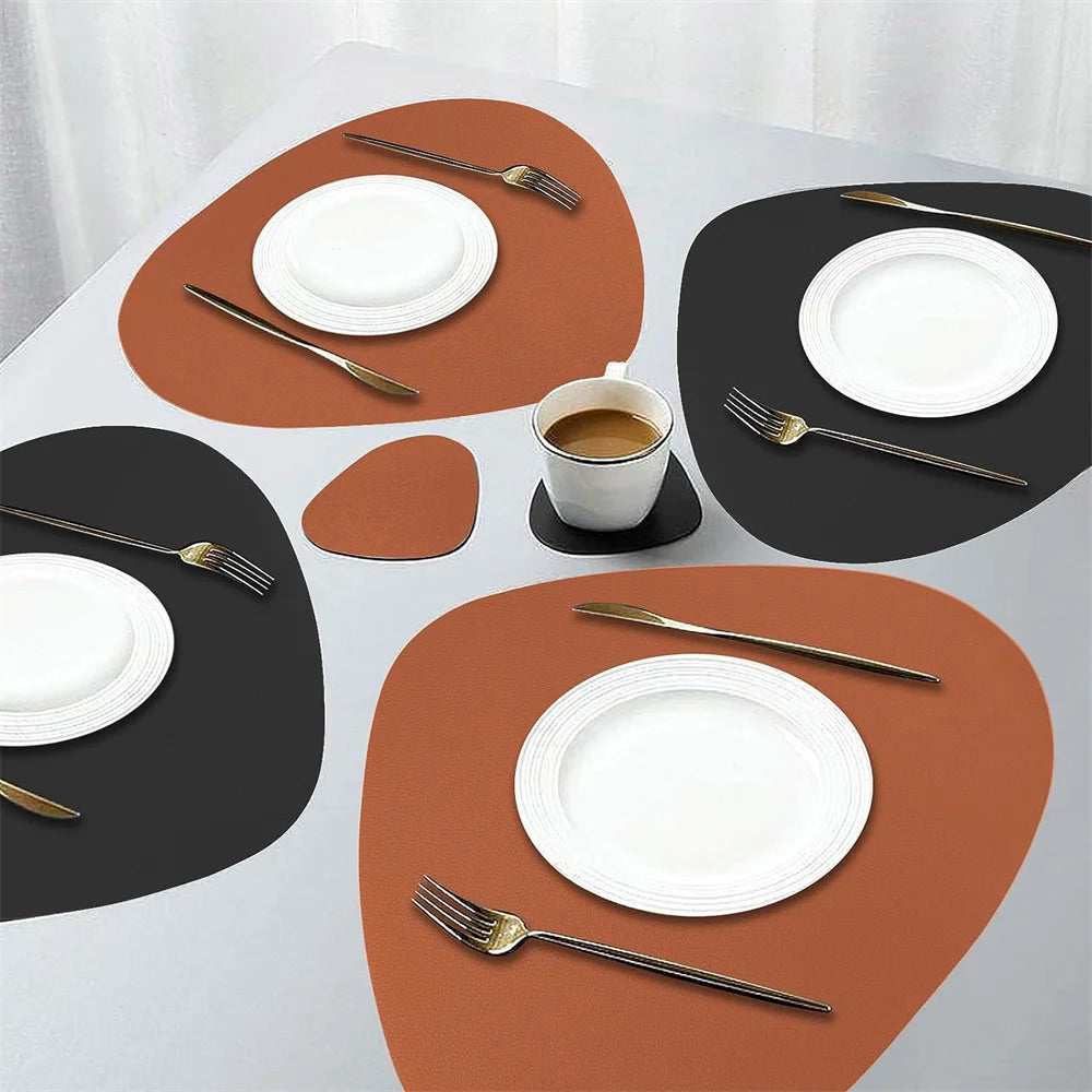 Irregular Shape PU Leather Placemats Set Oil-Proof Waterproof Dual-Sided Place Mats for Kitchen Bistro Tables Bars Coffee Shops