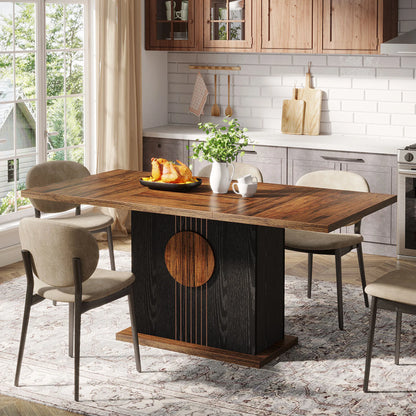 55" Rectangular Dining Table for 4 to 6 People, Farmhouse Wood Dinner Table for Kitchen, Dining Room & Living Room