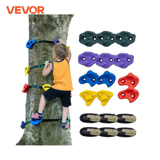 VEVOR 12/20PCs Ninja Tree Climbing KitTree Climbing Holds and 6 Ratchet Straps Large Climbing Rocks for Kids and Adults Climber