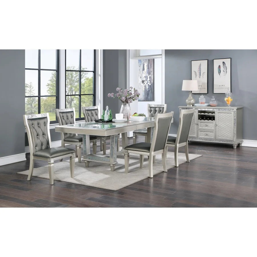 Antique traditional dining table or side chair rectangular table top w glass insert leaf tufted chair kitchen formal