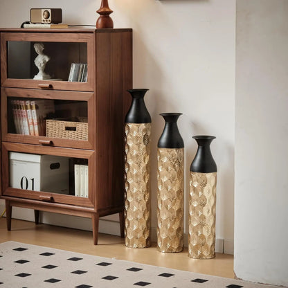 Tall Gold Metal Vase Set of 3