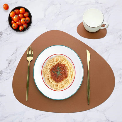 Irregular Shape PU Leather Placemats Set Oil-Proof Waterproof Dual-Sided Place Mats for Kitchen Bistro Tables Bars Coffee Shops