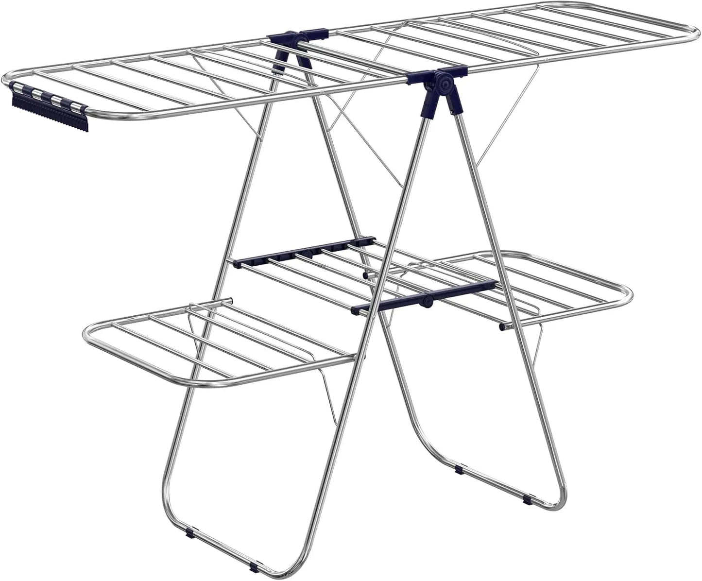 Clothes Drying Rack Foldable 2-Level Laundry Drying Rack Free-Standing Large Drying Rack with Height-Adjustable Wings