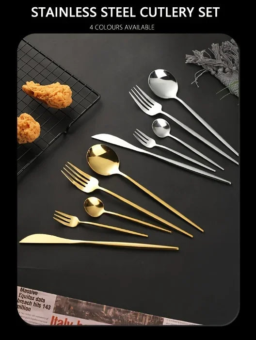 60pcs Stainless Steel - Luxe Golden Cutlery Set, Mirror Polished, Dishwasher Safe, Includes Knives, Forks & Spoons in Gift Box,
