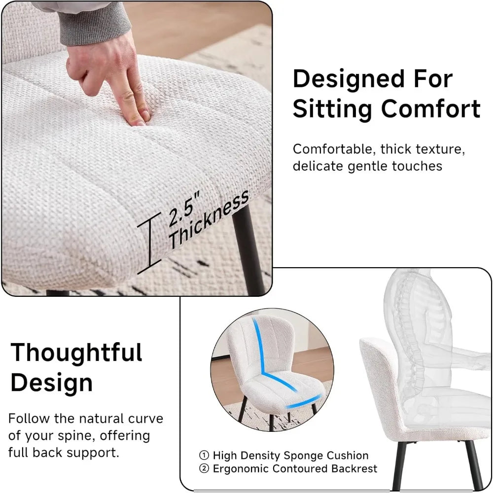 Dining Chairs Set of 4, Modern Chenille Upholstered Kitchen Chairs with Metal Legs, Ergonomic Wingback Design Armless Chair