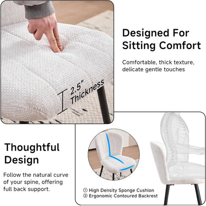 Dining Chairs Set of 4, Modern Chenille Upholstered Kitchen Chairs with Metal Legs, Ergonomic Wingback Design Armless Chair
