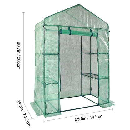 Walk-in Green House Greenhouse with Shelves High Strength PE Cover with Doors & Windows and Steel Frame for Planting