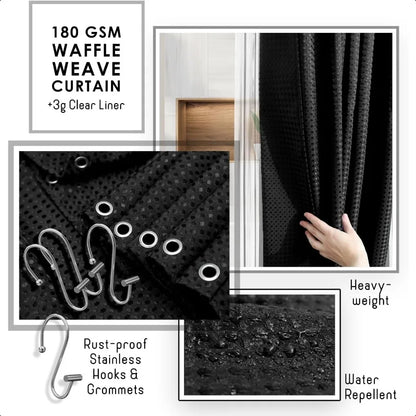 20PC Bathroom Accessory Set Black Shower Curtain Set Toilet Brush Trash Can Soap Dispenser