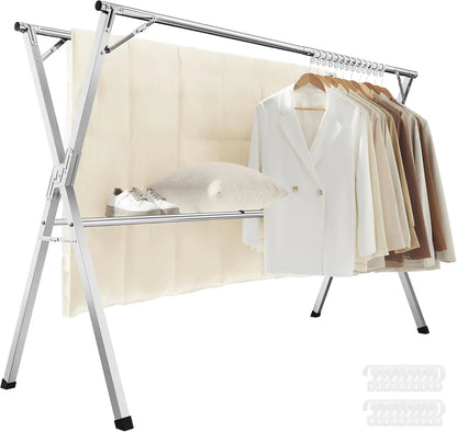 Clothes Drying Rack Heavy-Duty Laundry Drying Rack 45.7-63.4 Inches Extendable Foldable Freestanding Airer Stainless Steel for I