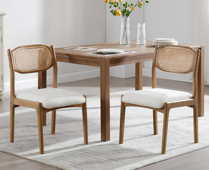 Farmhouse Rattan Dining Chairs Set of 2 Modern Mid Century Dining Room Chairs Upholstered Linen Kitchen Side Chairs