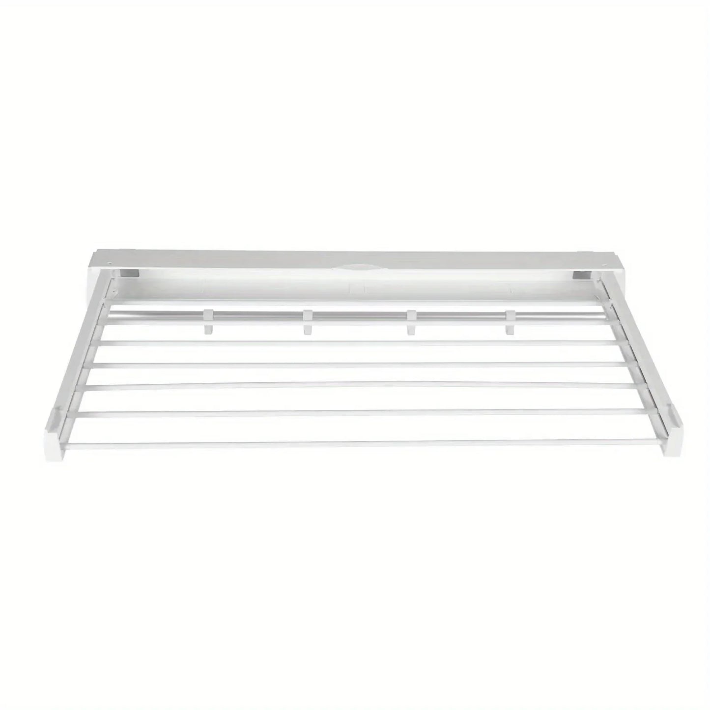 White Wall-Mounted Collapsible Clothes Drying Rack - Space-Saving Laundry Room and Bathroom Organizer