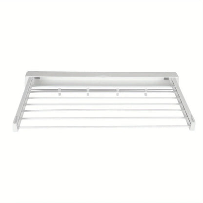 White Wall-Mounted Collapsible Clothes Drying Rack - Space-Saving Laundry Room and Bathroom Organizer