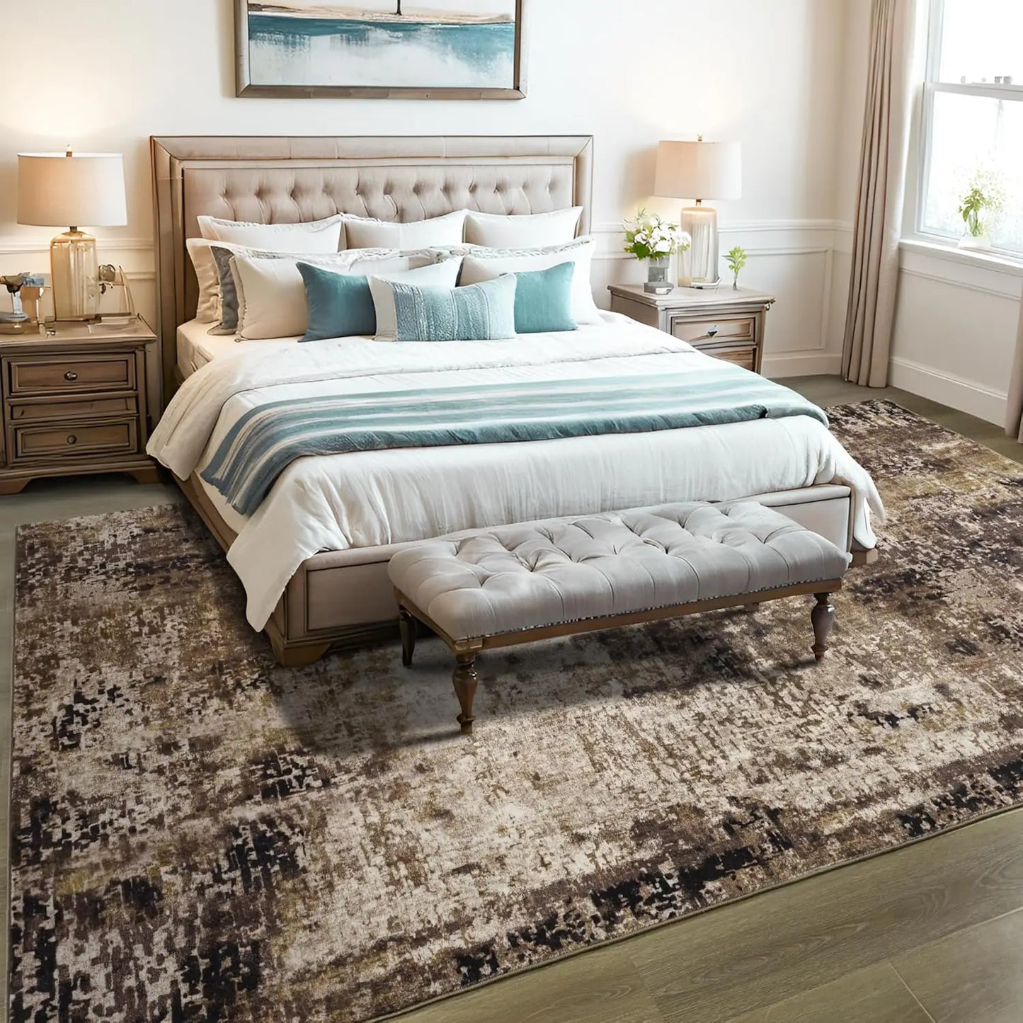 Living Room Area Rugs Soft Large Modern Abstract Area Rug, Vintage Machine Washable Non Slip Carpet , Low Pile Rugs