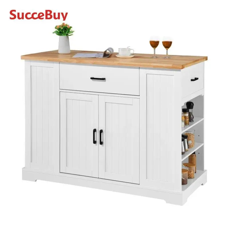 Kitchen Island Cart 46"Wood Top Breakfast Bar