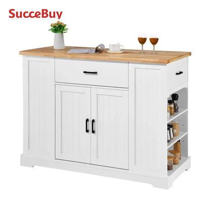 Kitchen Island Cart 46"Wood Top Breakfast Bar