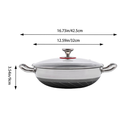 13-Inch Stainless Steel Skillet with Lid, Non-Stick, Kitchen Flat Frying Pan, Professional Cookware for All Cooktops Silver