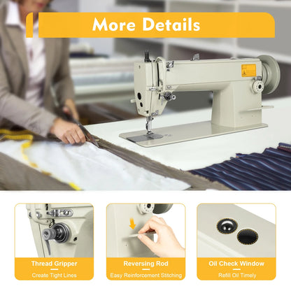 3000 Stitch/Min Industrial Sewing Machine Heavy Duty Cast Iron, 5.5 to 13mm Stitch for Thick Fabrics