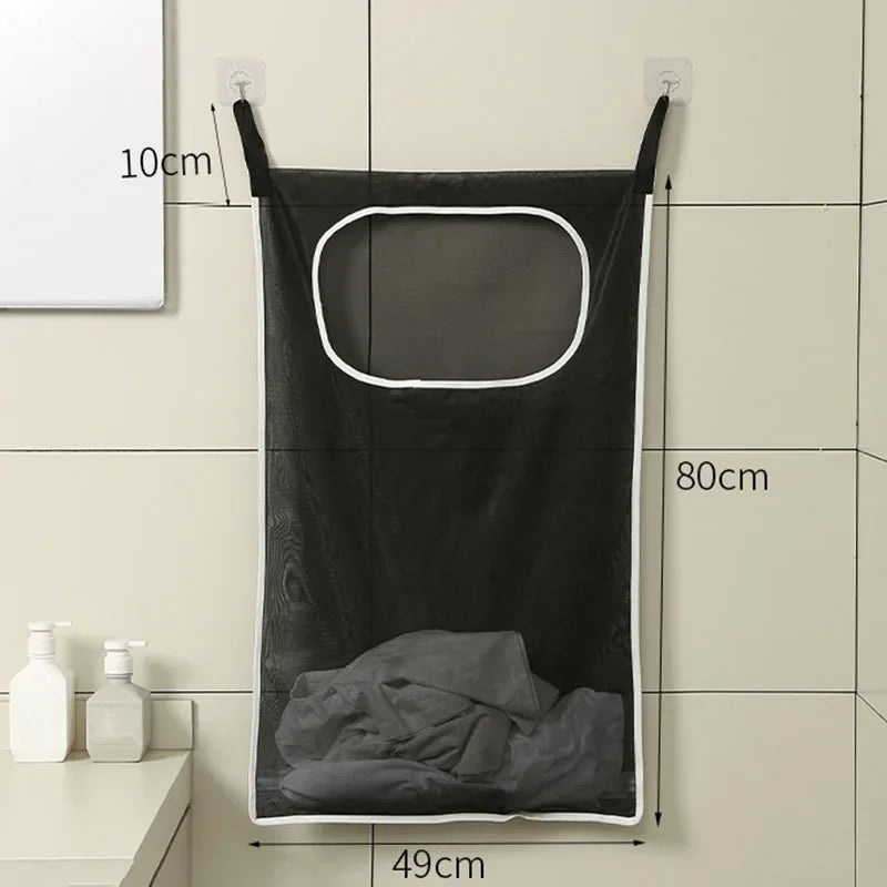 Over-the-Door Hanging Laundry Basket Wall-mounted Dirty Clothes Storage Organizer for Bathroom