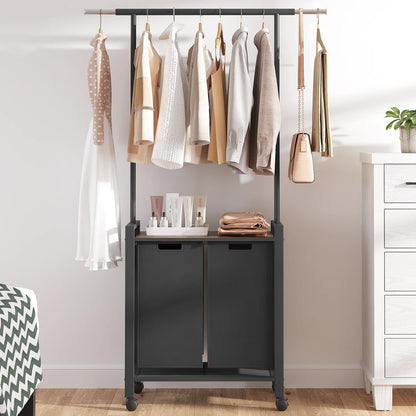 Laundry Sorter With Extendable Hanging Bar Laundry Basket With Wheels And Shelf, Laundry Room Organization And Storage