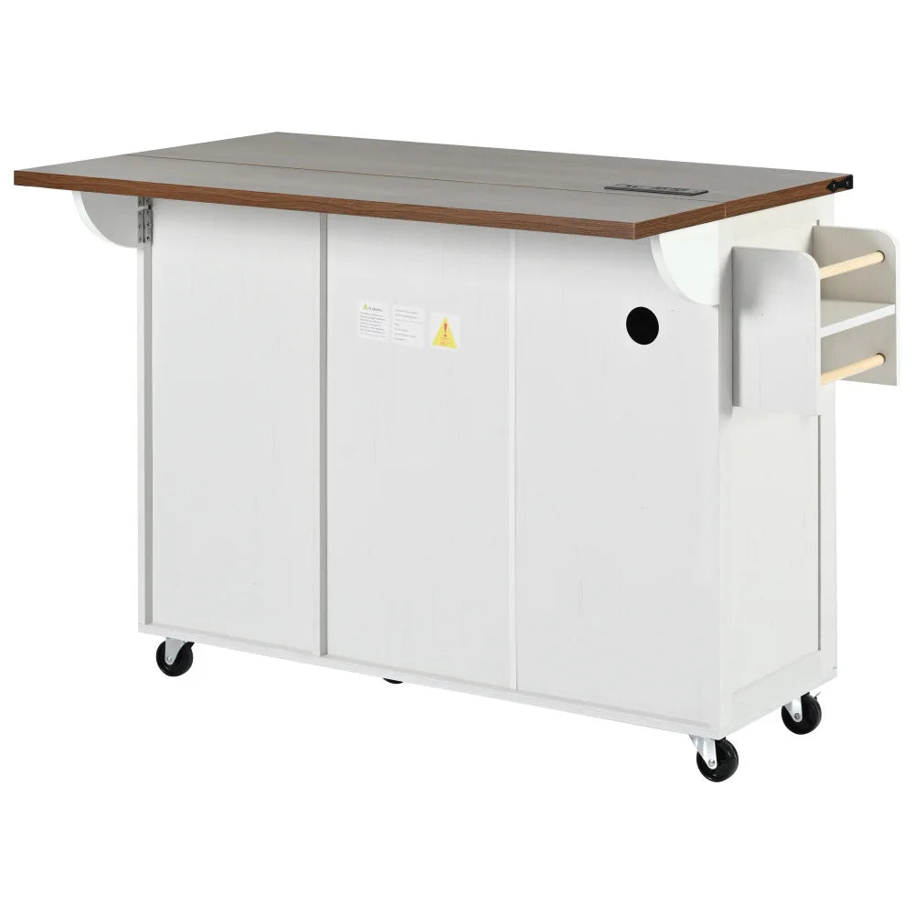 54.5" Farmhouse Kitchen Island with Power Outlet, Kitchen Storage Island  with Internal Storage Rack, Drop Leaf, Spice Rack