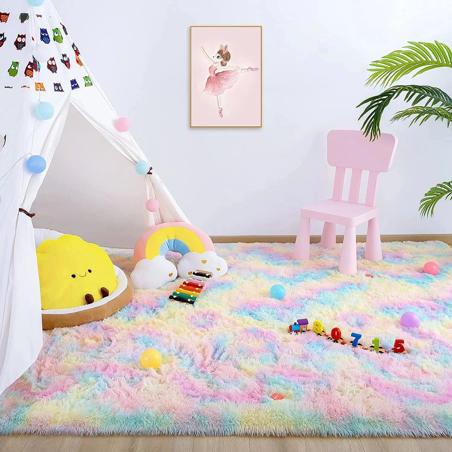 Soft Fluffy Rainbow Rugs for Girls Bedroom