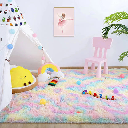 Soft Fluffy Rainbow Rugs for Girls Bedroom