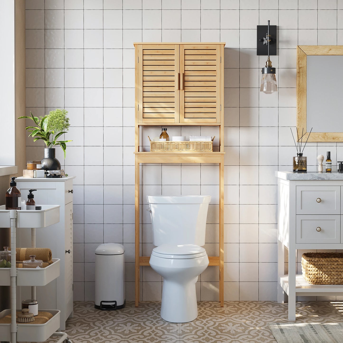 Over The Toilet Storage Cabinet, Bathroom Cabinet With Adjustable Inside Shelf And Bottom Stabilizer Bar