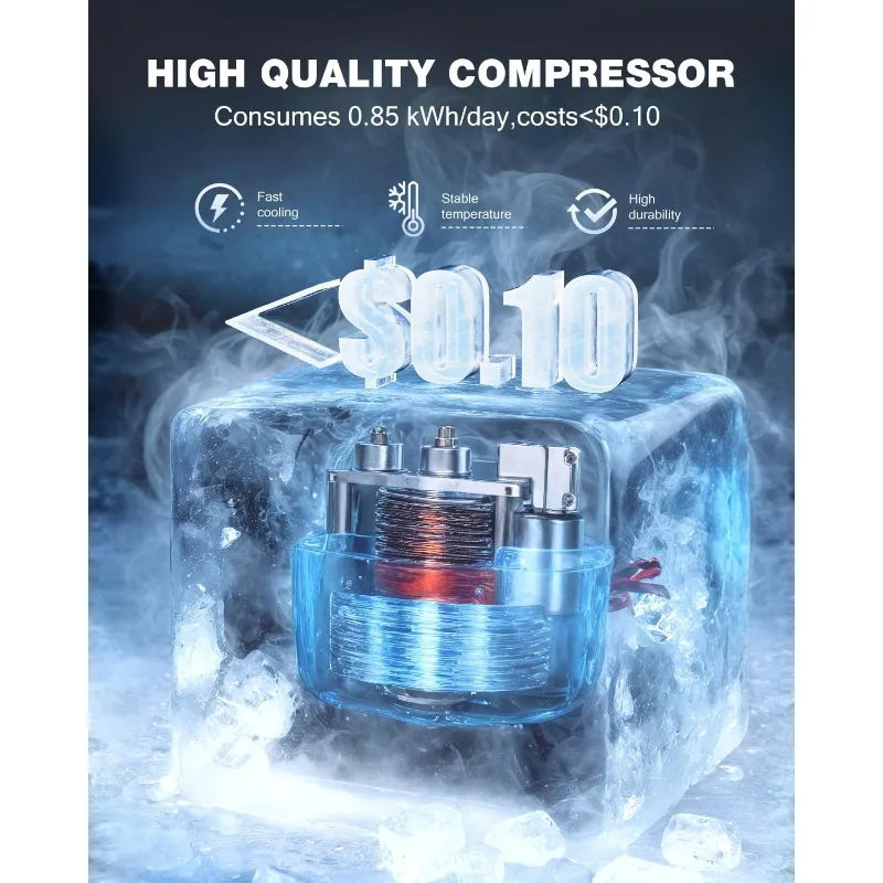 Double Door Refrigerator with Freezer, 4.5 Cu. Ft, Small Fridge with Freezer, 7 Settings Temperature Adjustable