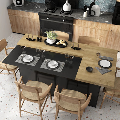 Modern Kitchen Island With 14 Shelves, Kitchen Cabinet With Spacious Countertop, Storage Cabinet For Kitchen, Black