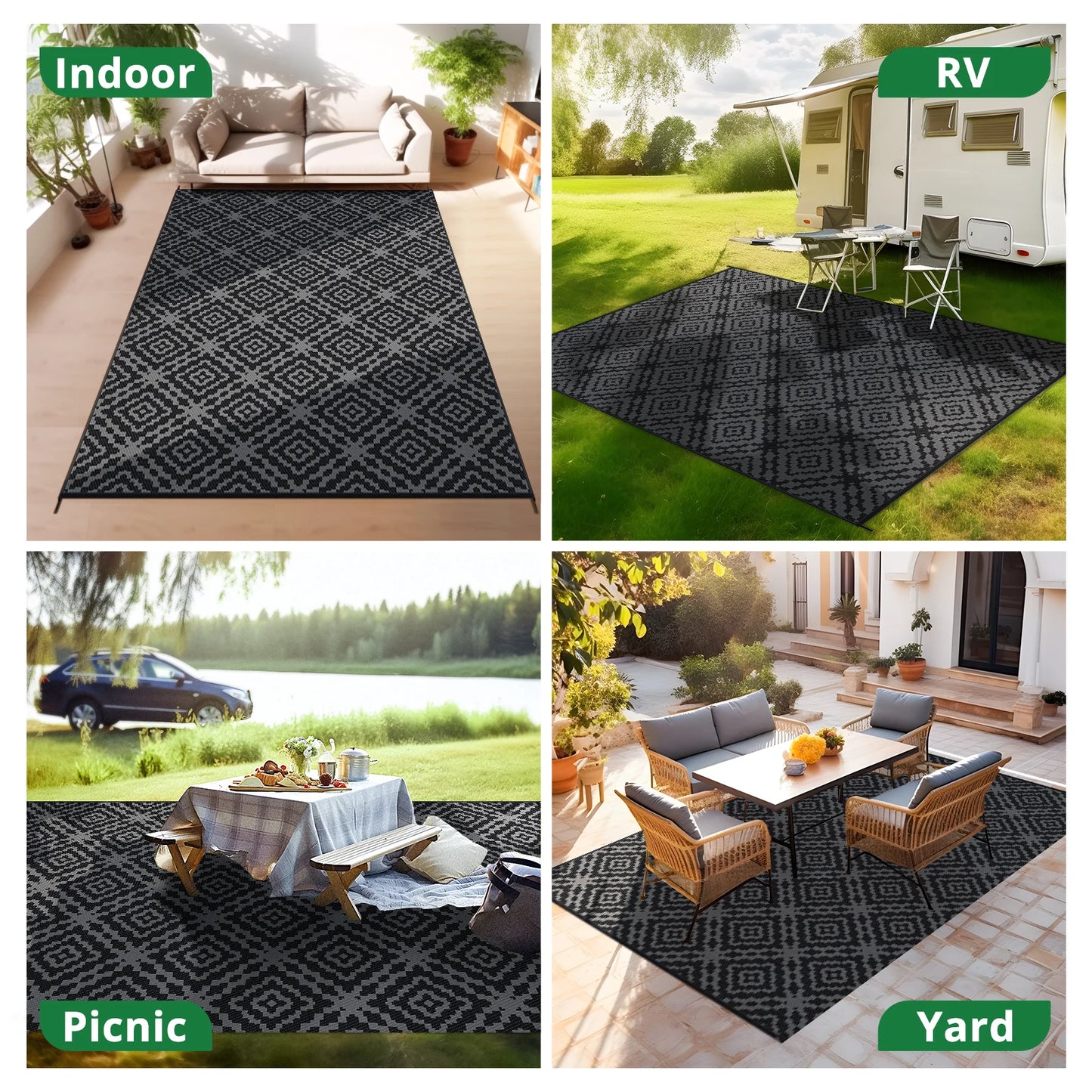 Reversible Outdoor Camping Rug, Waterproof 6x9FT