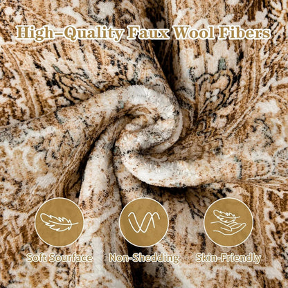 Faux Cashmere Vintage Printed Rug Area Rugs, Low Pile Rugs for Living Room Bedroom