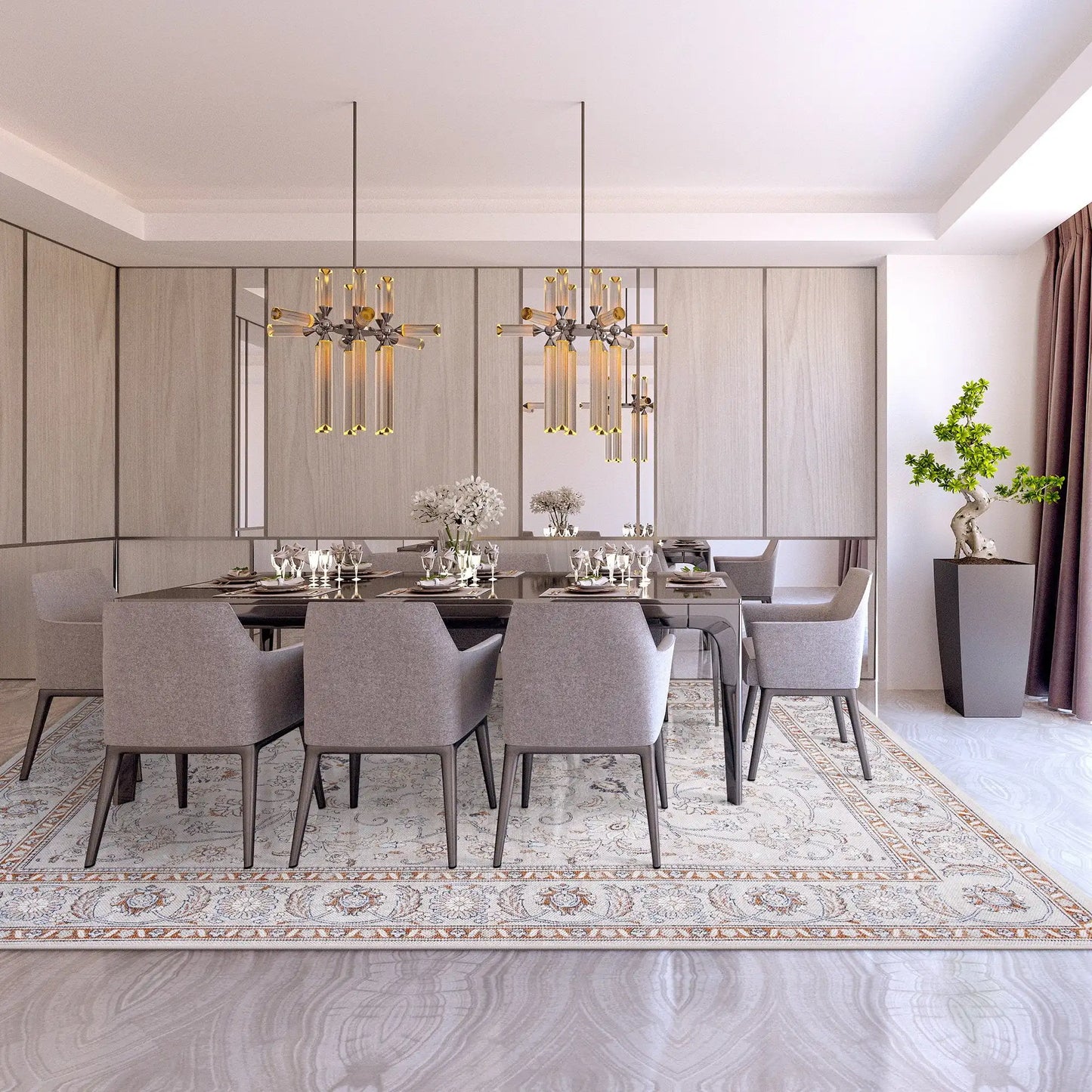 Vintage Floral  Soft Accent Area Rug  Low-Pile Carpet for Living Room Bedroom