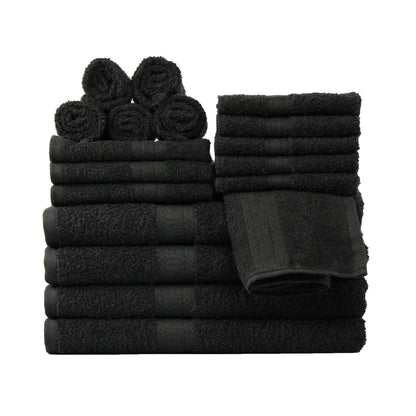 18 Piece 100% Cotton Towel Set, 4 Bath , 4 Hand and 10 Washcloths, Super Soft and Highly Absorbent Basic Solid Towel Set,Black