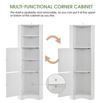 Tall Bathroom Corner Cabinet, Freestanding Storage Cabinet with Doors and Adjustable Shelves