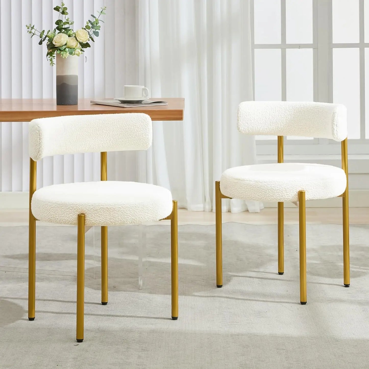 Faux Leather Dining Chairs Set of 4, Mid Century Modern Dining Room Chairs with Barrel Backrest, Upholstered Black Kitchen Chair