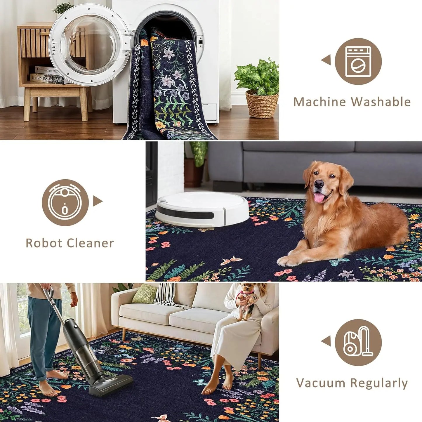 Washable Floral Rug ,Soft ,Non Slip