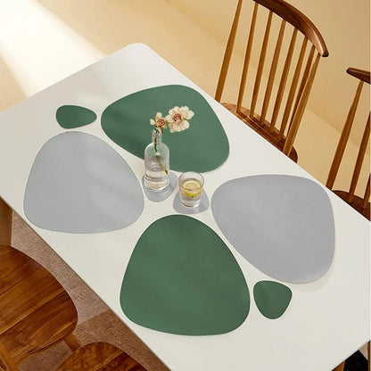 Irregular Shape PU Leather Placemats Set Oil-Proof Waterproof Dual-Sided Place Mats for Kitchen Bistro Tables Bars Coffee Shops