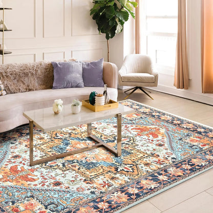 Faux Cashmere Vintage Floral  Soft Accent Area Rug, Low Pile for Living Room Bedroom