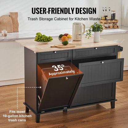 Kitchen Island Cart Breakfast Bar with Trash Cabinet
