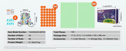 Fort Building Kit Children's DIY Indoor Castle Beading Stem with 96 Rods and 44 Balls Play Tent Toy for 4+ Kids Gifts